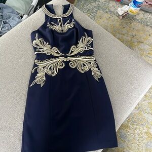 Lilly Pulitzer Navy Gold Embroidered Embellished Dress Sz 2